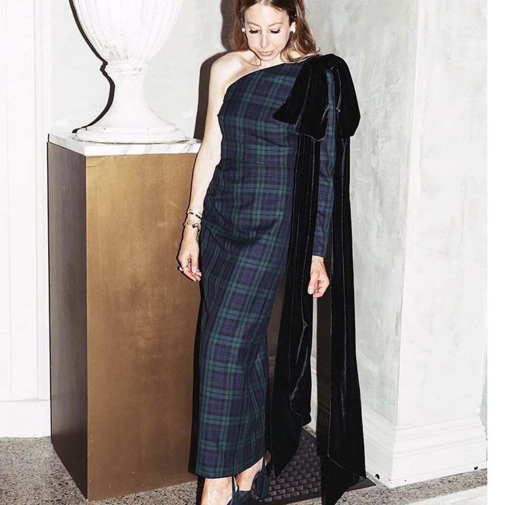 ANTONIO MELANI Plaid One-Shoulder Dress Sz.14